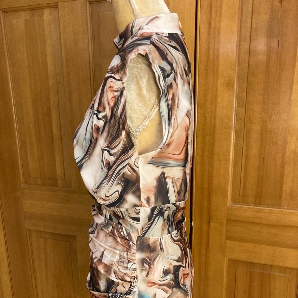 Marble Ruched Mini Designer Dress - Picture 9 of 16